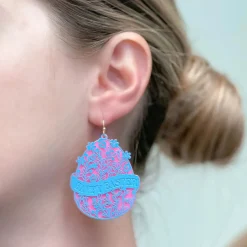 Blooming Floral 'Happy Easter' Egg Dangle Earrings - Blue
