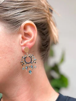 Blue Beaded Burst Dangle Earrings