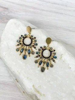 Blue Beaded Burst Dangle Earrings