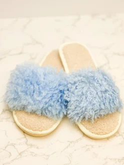 Blue Faux Fur Slippers