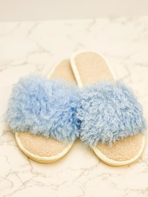 Blue Faux Fur Slippers