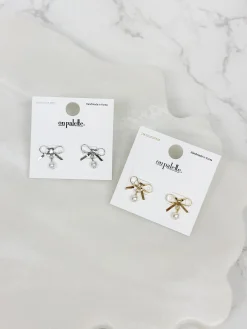 Bow & Pearl Stud Earrings - Silver