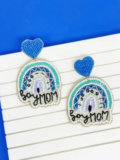 'Boy Mom' Blue Rainbow Dangle Earrings