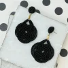 Braided Teardrop Beaded Dangle Earrings - Black
