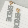 'Bride' Acrylic Silver Glitter Dangle Earrings