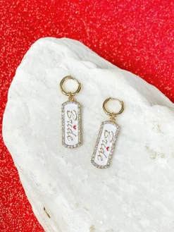 'Bride' Ticket Huggie Hoop Dangle Earring