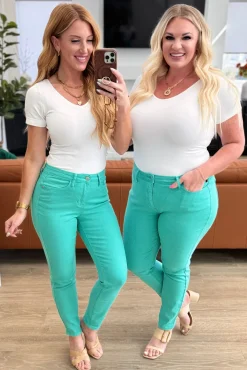 Bridgette High Rise Garment Dyed Slim Jeans in Aquamarine by Judy Blue