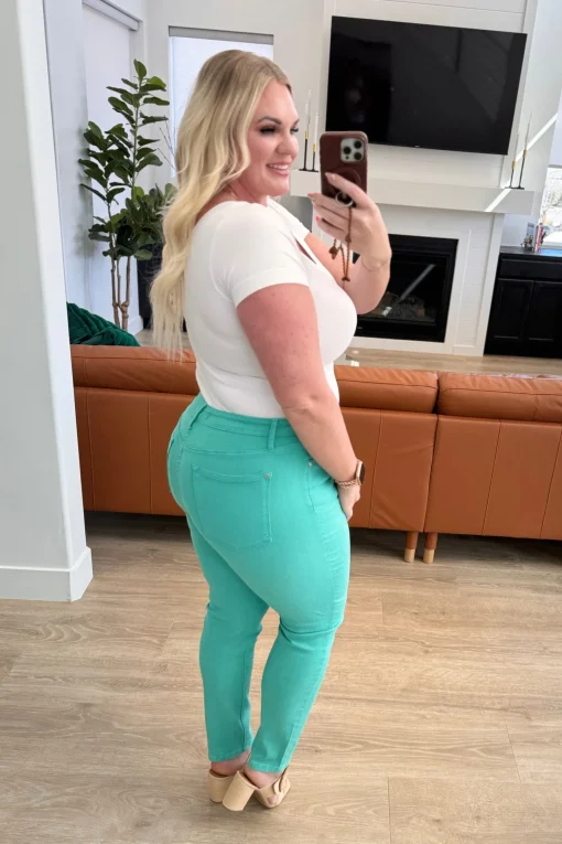 Bridgette High Rise Garment Dyed Slim Jeans in Aquamarine by Judy Blue