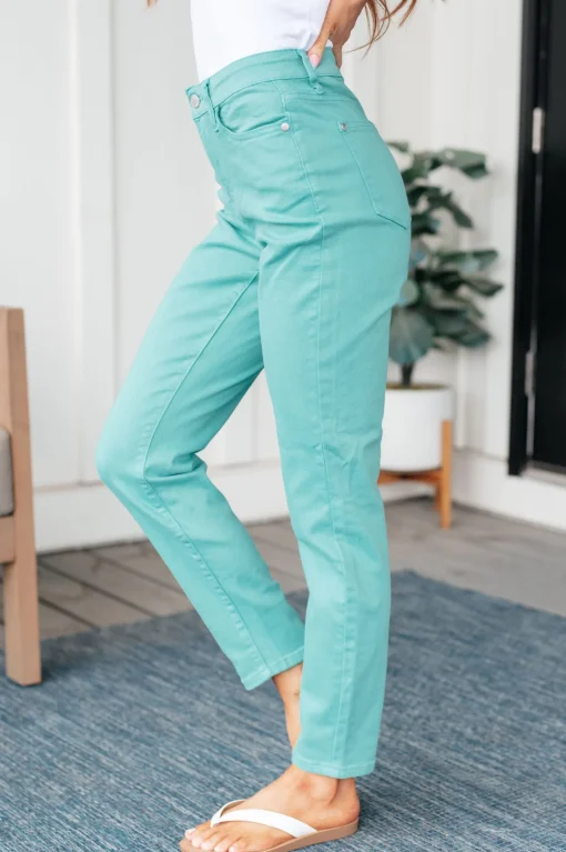 Bridgette High Rise Garment Dyed Slim Jeans in Aquamarine by Judy Blue