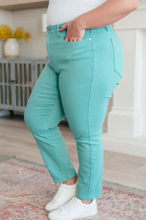 Bridgette High Rise Garment Dyed Slim Jeans in Aquamarine by Judy Blue