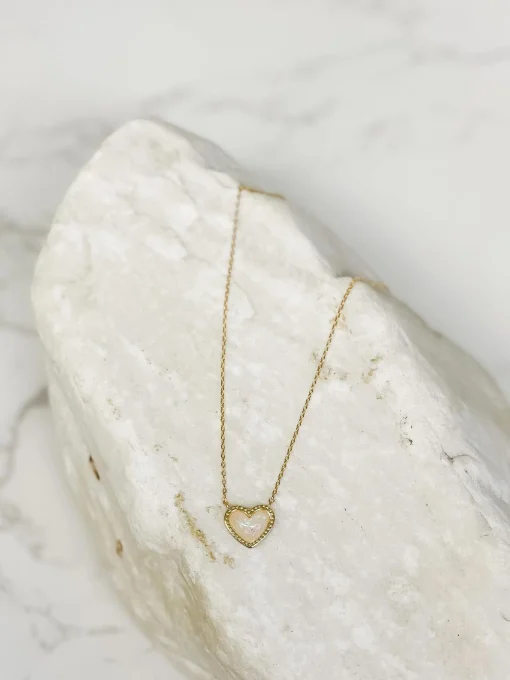 Bright Gold-Dipped Heart Charm Necklace - White