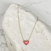 Bright Gold-Dipped Heart Charm Necklace - Pink