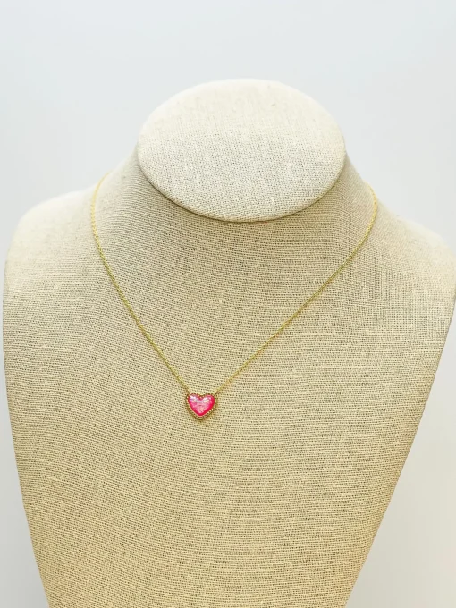 Bright Gold-Dipped Heart Charm Necklace - Pink