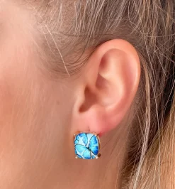 Butterfly Glass Stud Earrings - Blue