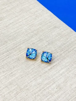 Butterfly Glass Stud Earrings - Blue