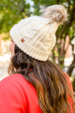 Cable Knit Cuffed Beanie In Ivory (Ships in 1-2 Weeks)