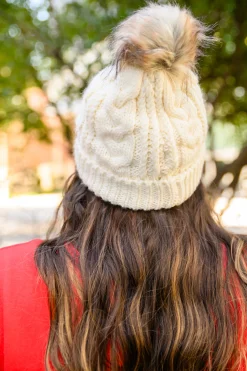 Cable Knit Cuffed Beanie In Ivory (Ships in 1-2 Weeks)