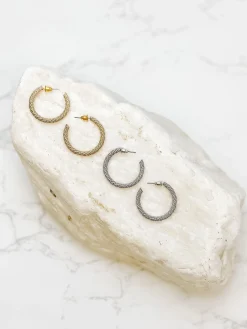 Cable Twisted Hoop Earrings - Silver