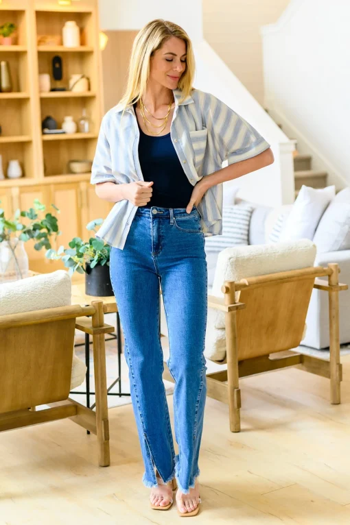 Caitlin High Rise Split Hem Straight Jeans by Risen