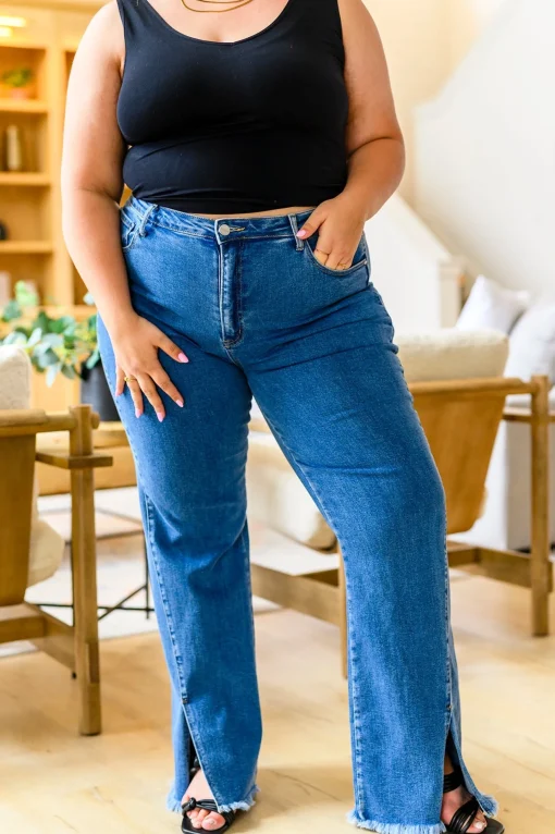 Caitlin High Rise Split Hem Straight Jeans by Risen
