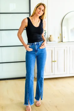Caitlin High Rise Split Hem Straight Jeans by Risen