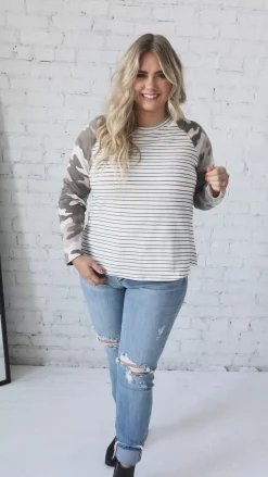 Camo & Stripes Raglan Top