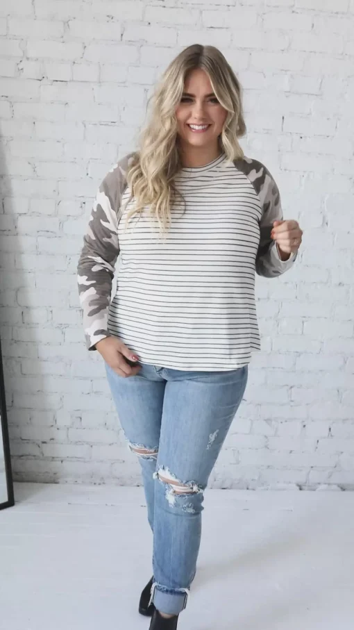 Camo & Stripes Raglan Top