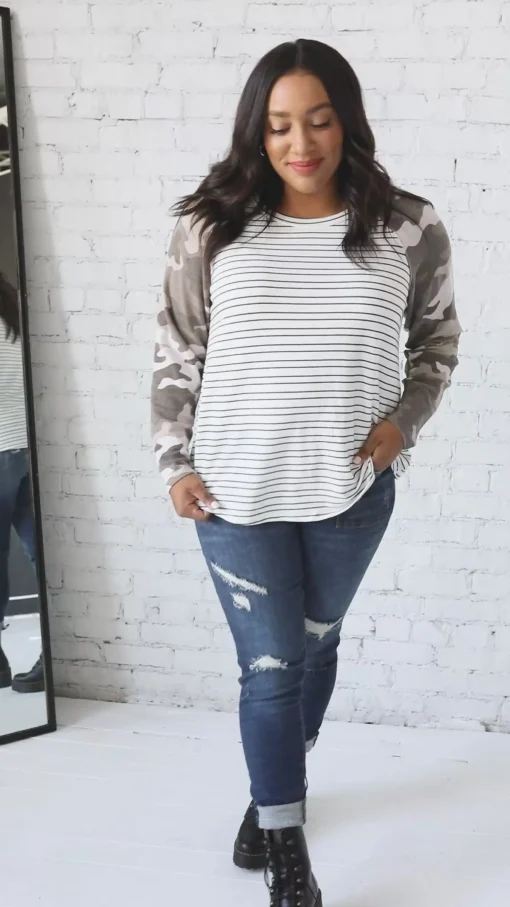 Camo & Stripes Raglan Top