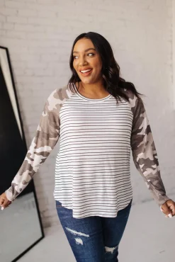 Camo & Stripes Raglan Top