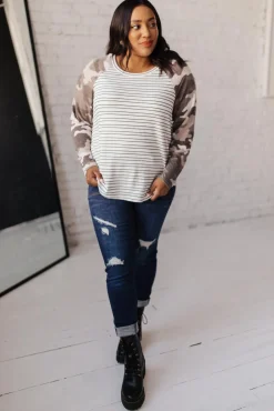 Camo & Stripes Raglan Top