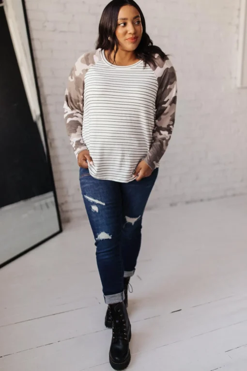 Camo & Stripes Raglan Top