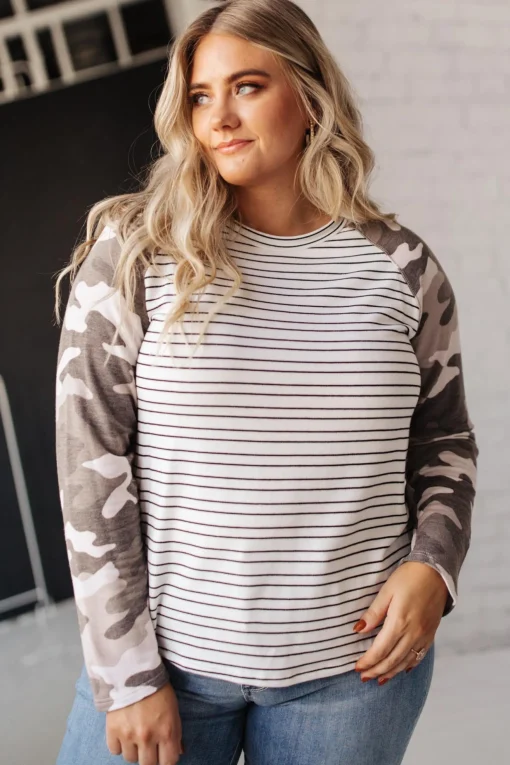 Camo & Stripes Raglan Top