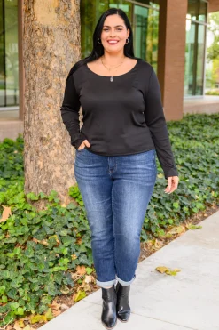 Can You Believe It Basic Long Sleeve Top In Black