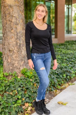Can You Believe It Basic Long Sleeve Top In Black