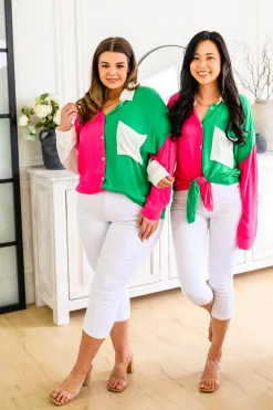 Capture the Day Two Toned Button Up Kelly