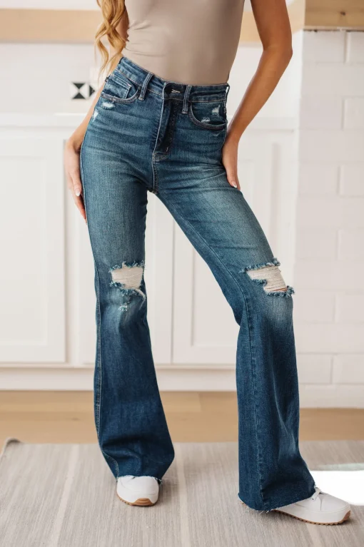Cassandra High Rise Control Top Distressed Flare Jeans by Judy Blue