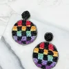 Checkered Beaded Dangled Earrings - Multi