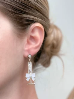 'Cheers!' Pearl Detail Champagne Flute Dangles - White