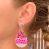 Cheetah Painted Clear Glitter Dangle Earrings - Fuchsia
