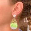 Cheetah Painted Clear Glitter Dangle Earrings - Green