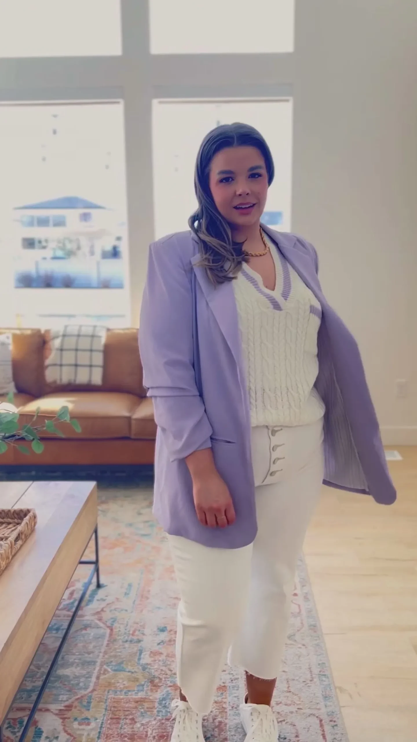 Chic In Lavender Ruched 3/4 Sleeve Blazer