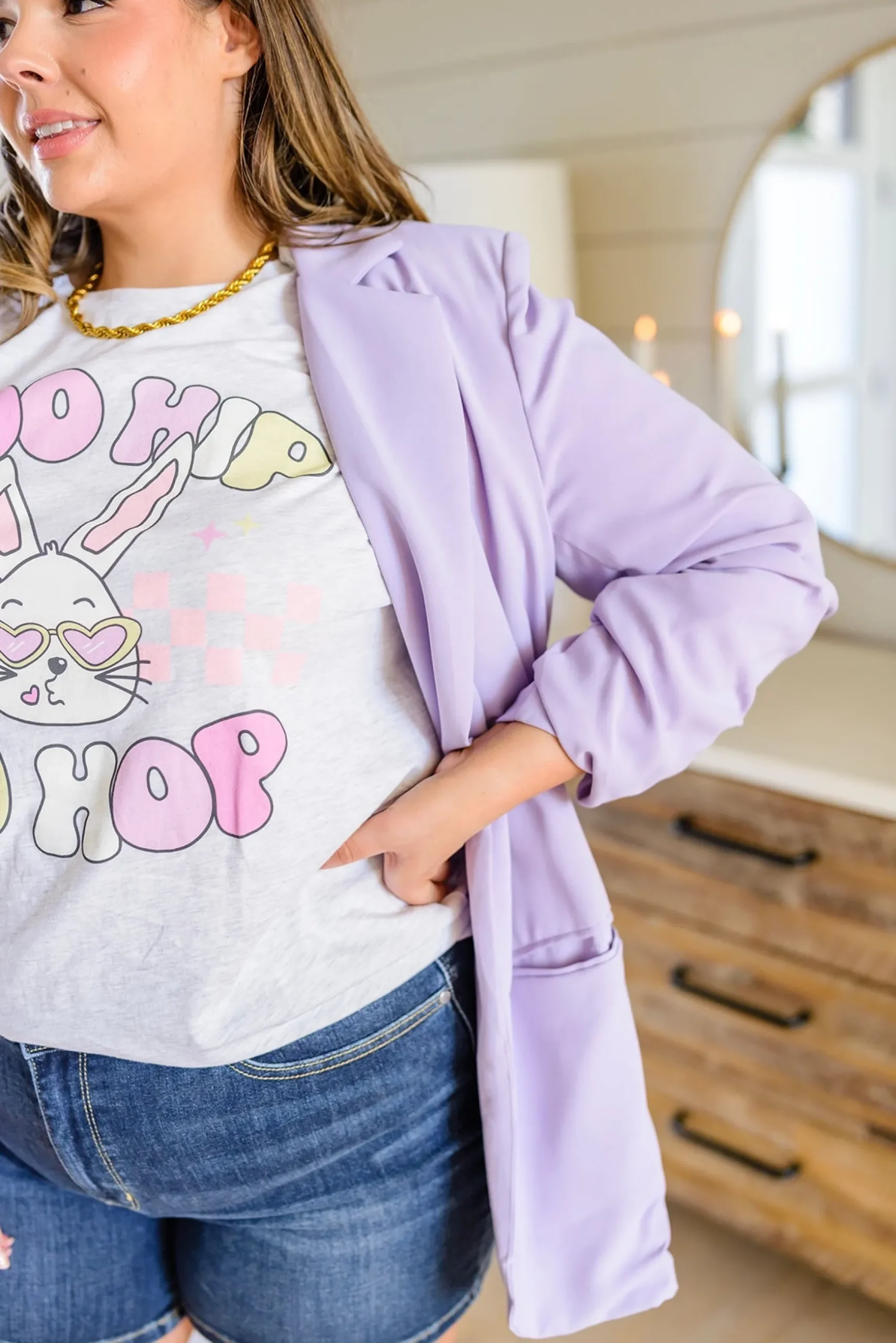 Chic In Lavender Ruched 3/4 Sleeve Blazer