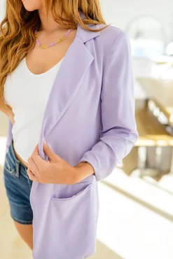 Chic In Lavender Ruched 3/4 Sleeve Blazer