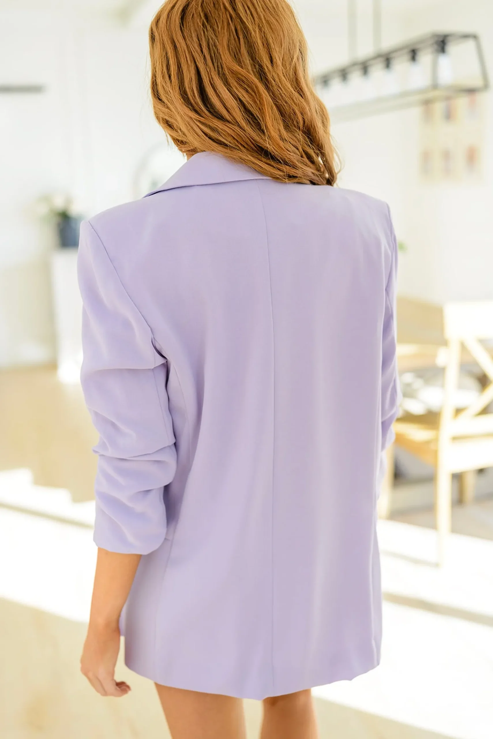 Chic In Lavender Ruched 3/4 Sleeve Blazer