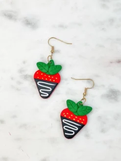 Chocolate Strawberry Clay Dangle Earrings