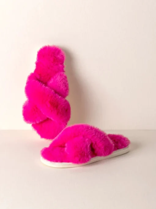 Christina Fuzzy Criss-Cross Slippers - Magenta