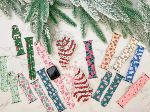 Christmas Coffee Cup Printed Silicone Smart Watch Band