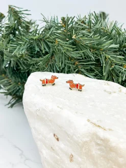 Christmas Dachshund Signature Enamel Stud Earrings