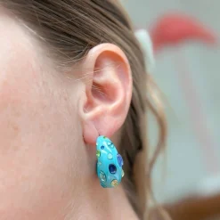 Chunky Rhinestone Bauble Hoop Earrings - Mint