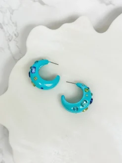 Chunky Rhinestone Bauble Hoop Earrings - Mint